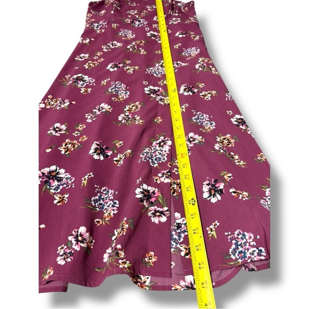 Xhilaration Chic Floral Burgundy Front Buttons Rouched Back Midi Dress - Picture 13 of 16